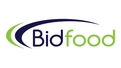 Bidfood logo with a dark navy blue swoosh and green text on a white background.